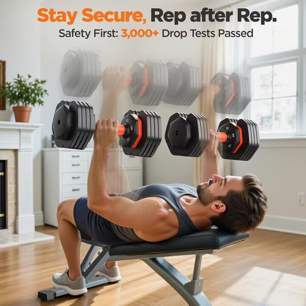 Adjustable Dumbbell Set of 2, 50LB Free Weights with Storage Tray,Anti-Slip Silicone Grip,Quick Adjustable Dumbbells for Home Gym Strength Training