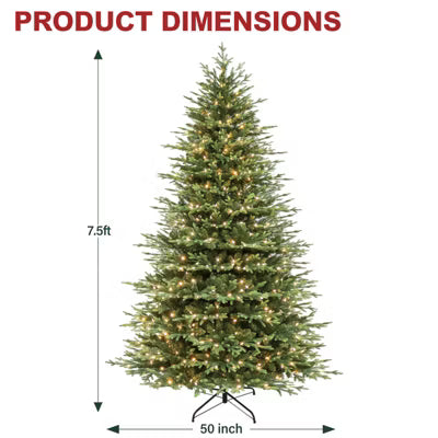 VIVATREES 7.5 Ft Prelit Artificial Christmas Tree with Warm White LED Lights, Hinged Branches, Metal Stand