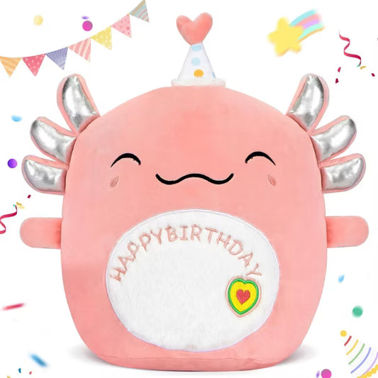 TITQWOP 14" Happy Birthday Axolotl Plush Axolotl Stuffed Animal Pillow Cute Axolotl Toy Gift for Kids Boys Girls