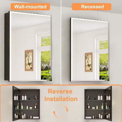 Belle Medicine Cabinet with Mirror, Recessed/Wall Mount Cabinet for Bathroom, Beveled Surface Mirror, Adjustable Tempered Glass Shelves, Black