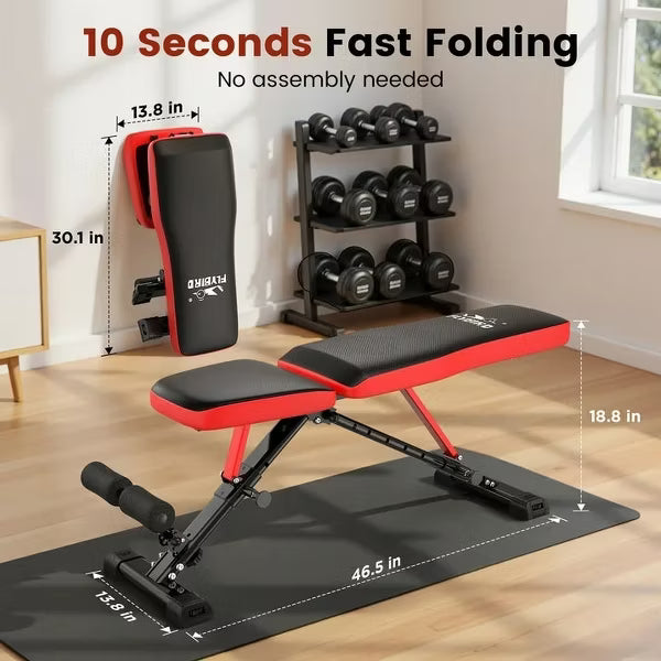 FED FITNESS Collapsible Exercise Folding Adjustable Weight Bench, Strength Training Workout Bench up to 6.2' , 880lbs Weight Capacity