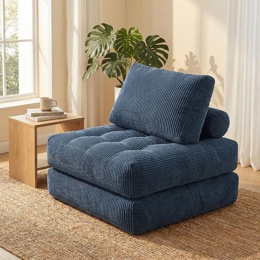 2-in-1 Corduroy Beanbag Couch & Convertible Sofa Bed – Fluffy Cloud Lounger for Living Room & Dorm, Fold-Out Floor Sleeper for Naps (No Assembly)