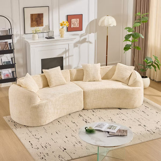 Beige Curved Compressed Sofa, Creative Nordic-style Design for Living Room, Comfortable, Soft and Suitable for Multiple Scenarios