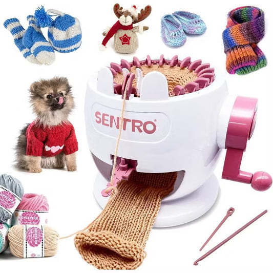 SENTRO 22-Needle Pink Knitting Machine | Easy DIY Scarves & Hats | Fast Beginner & Kid-Friendly Craft Kit