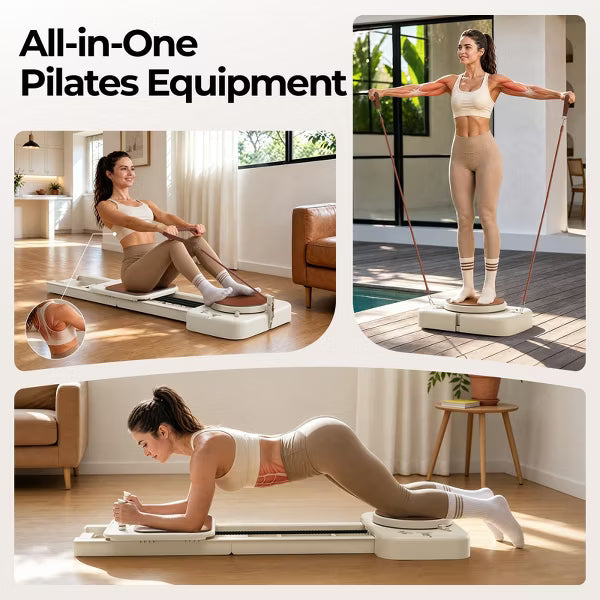 FED FITNESS Pilates Reformer Machine with Extended Slide Rail,Full Body Core Training Equipment with Twisting Board,Flexibility and Balance Training