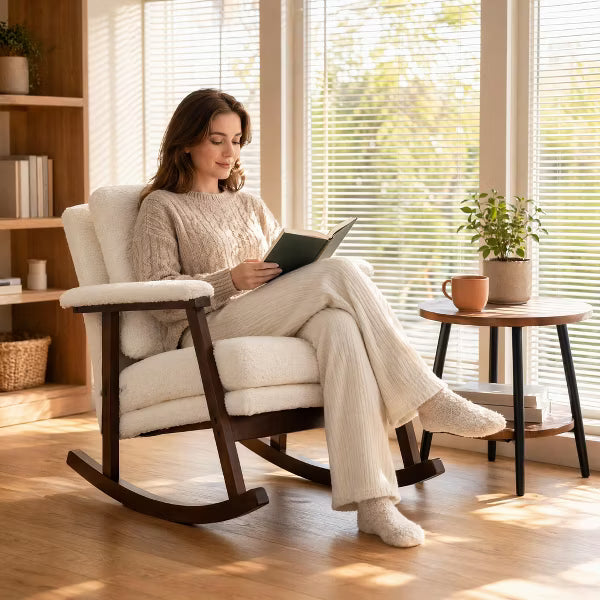 Modern Accent Chair ,rocking chair with Wood Frame, Upholstered Living Room Chairs , Reading Armchair for Bedroom Sunroom