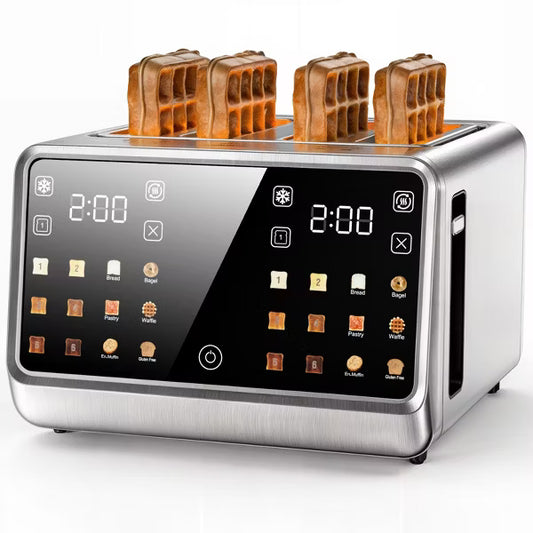 Teendow 4 Slice Smart Touchscreen Toaster, 1.5" Extra-Wide Slots, 1800W Stainless Steel Bread Toaster,5 Bread Settings & 6 Shade Options