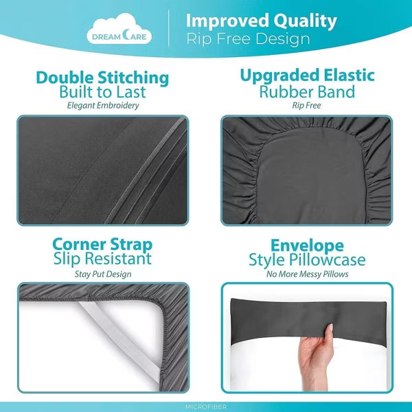Hoey Full Size 4-Piece Microfiber Sheet Set – Deep Pocket Bed Sheets with Embroidered Pillowcase (Gray)