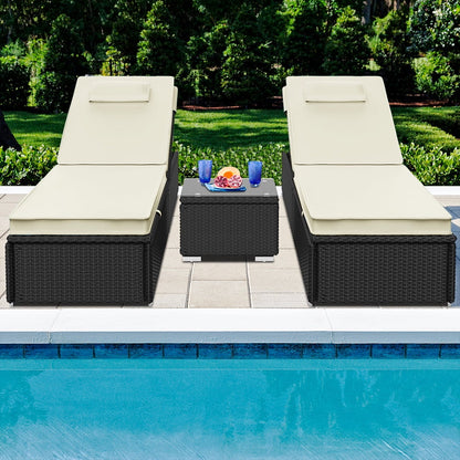 Outdoor Chaise Lounge with Cushions, Seizeen Patio Lounge Chairs Set of 2, All-Weather Rattan Sun Lounger 6 Angles Adjustable, Pool Chair Set with Coffee for Deck Porch Backyard, Beige